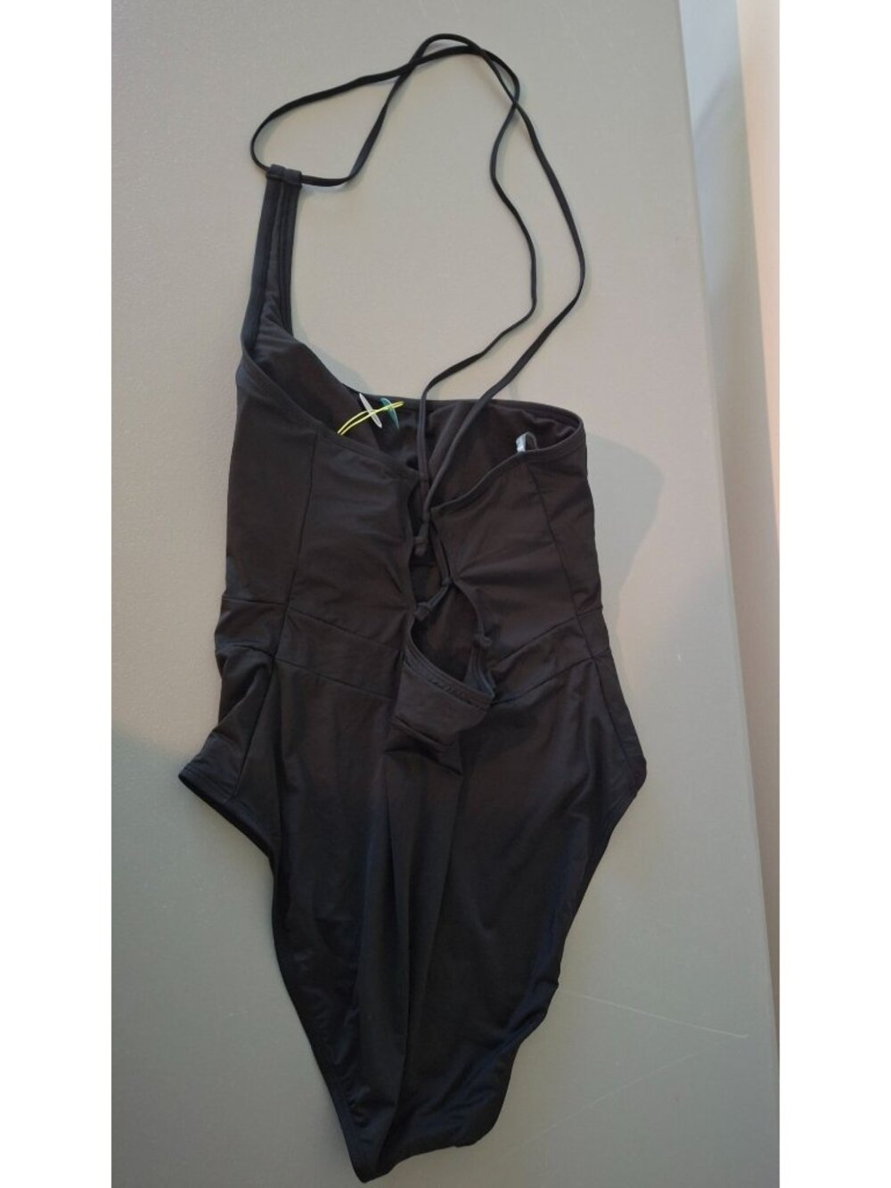 Bar III Black Strappy Back One Piece Swimsuit L Minimalist Quiet Luxury Chic
